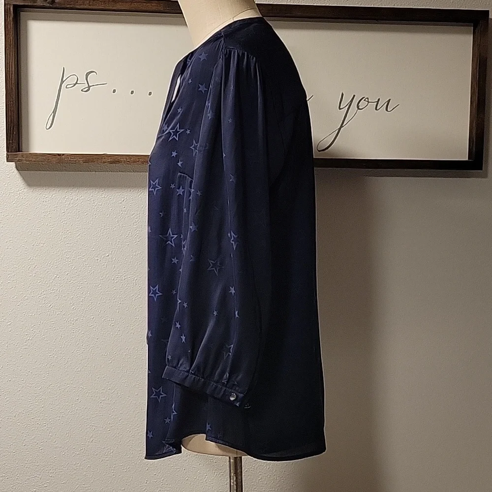 Torrid Peasant blouse, Charmeuse Jacquard Star Navy - Picture 3 of 14